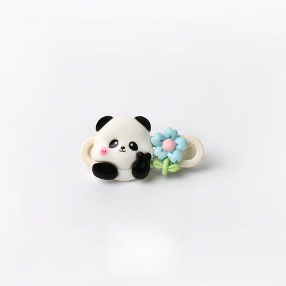 Cute Adorable Panda Flower Hair Clip Simple Bangs Clip Original Broken Hair Clip Cartoon Student Side Clip Hair Accessory