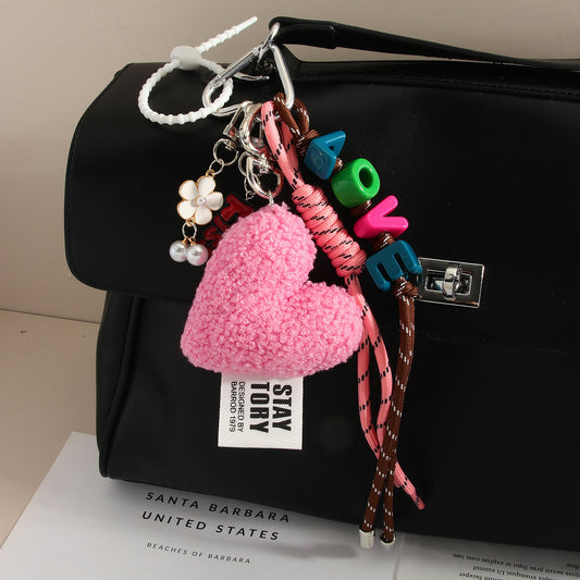 Plush Heart LOVE Bag Pendant High-End Bag Charm DIY Keychain Pendant Strap