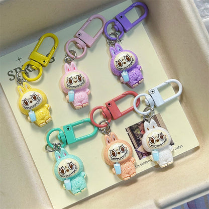 Labubu Milk Tea Cup Labubu Keychain Cute Girly Heart Colorful Student Backpack Cartoon Plush Pendant
