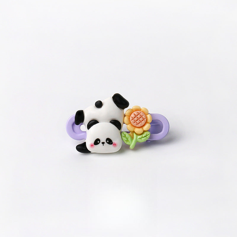 Cute Adorable Panda Flower Hair Clip Simple Bangs Clip Original Broken Hair Clip Cartoon Student Side Clip Hair Accessory