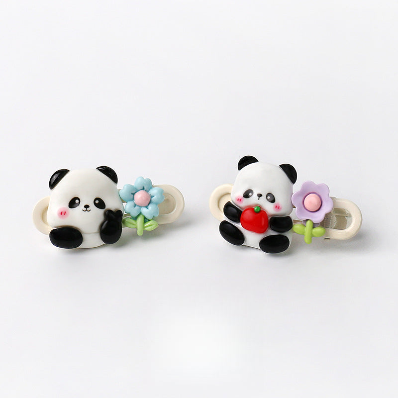 Cute Adorable Panda Flower Hair Clip Simple Bangs Clip Original Broken Hair Clip Cartoon Student Side Clip Hair Accessory