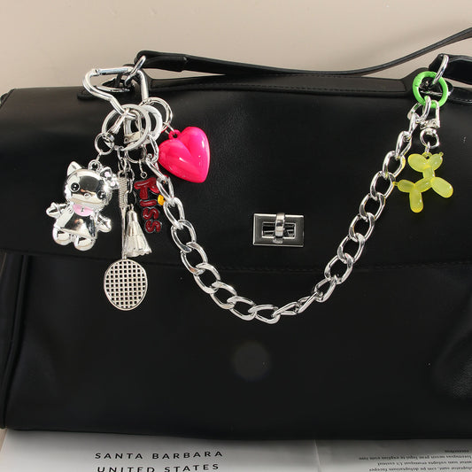 Cute Cartoon Kitty Cat Bag Pendant Heart Badminton Keychain Balloon Dog Minimalist Double Buckle Chain Ornament