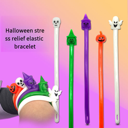 Cross-Border Hot Sale Halloween Lala Fun Novelty TPR Soft Rubber Stress Relief Noodle Bracelet Elastic Rope Toy